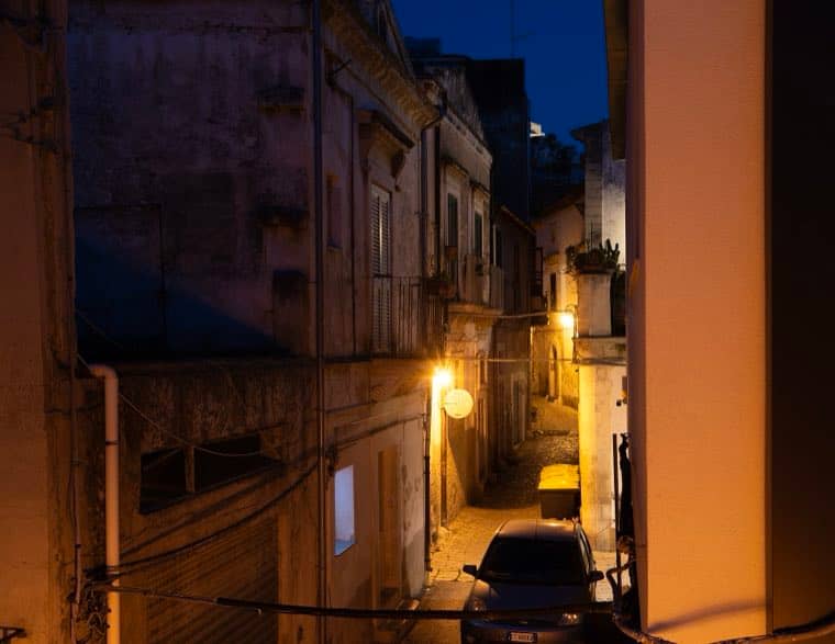 An alley in Ragusa Ibla at dusk